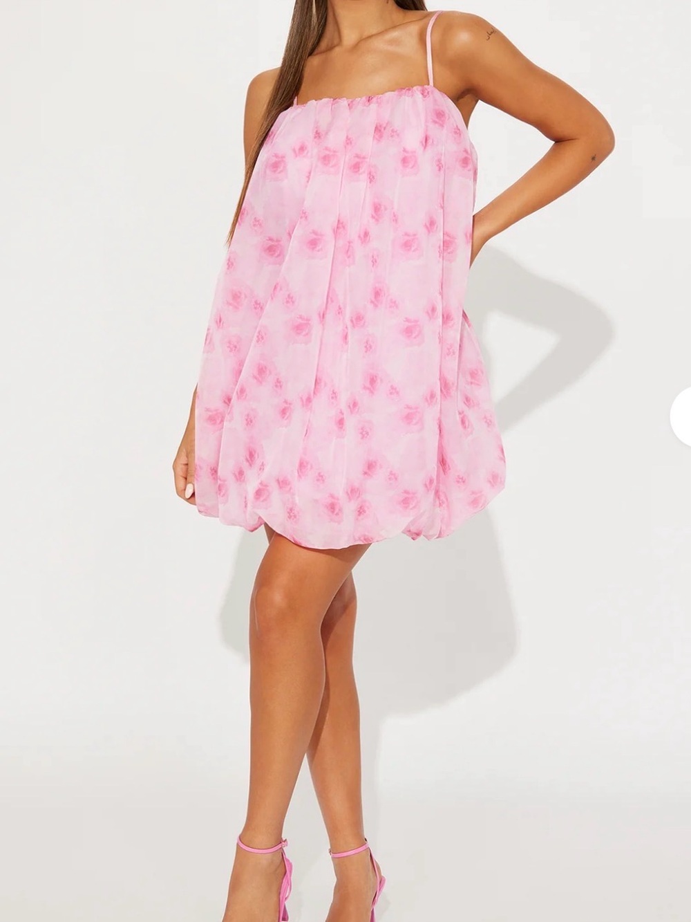 Fashion Nova Pink Rose-Print Chiffon Mini Dress